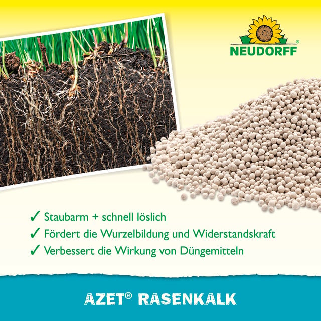 Neudorff Azet RasenKalk – Mehrnährstoffdünger, 5 kg, Granulat, Bio, ausreichend für 100 m², für Rasengras