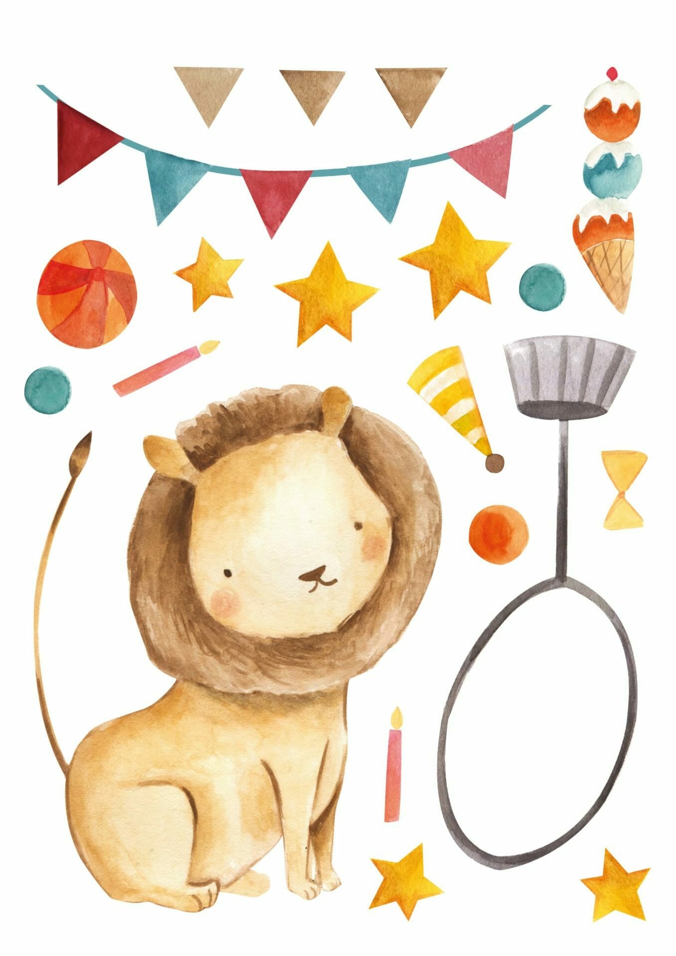 Papierdrachen Wandtattoos-Set Zirkus – für Glas, Spiegel, Kunststoff u. a. – Papier, mehrfarbig – 8-teilig