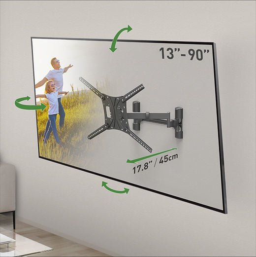 Barkan Mounting Systems Barkan WH-464-SW – Wandhalterung, schwenkbar, drehbar, bis 90", VESA 75×75–600×400, bis 60 kg, schwarz