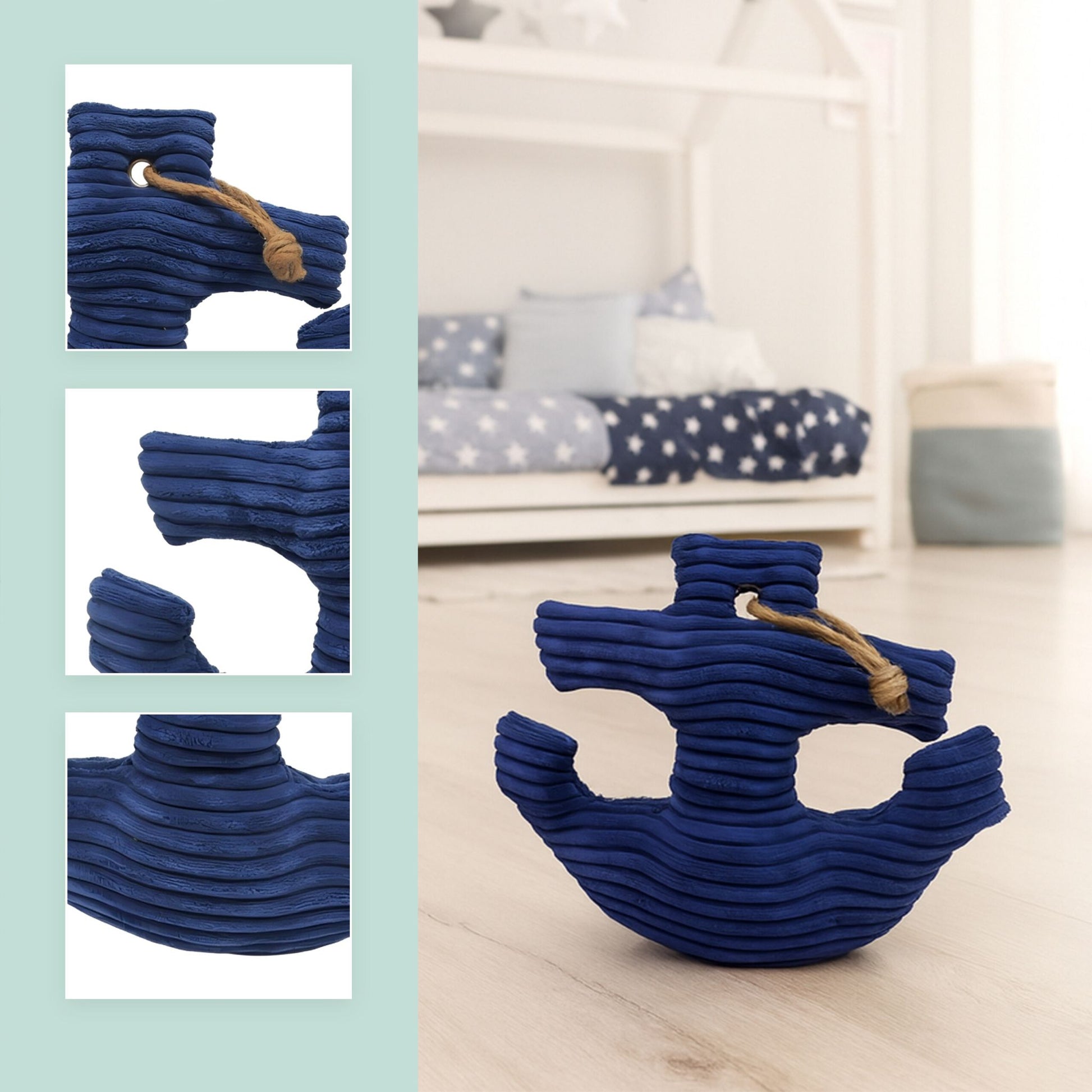 Relaxdays Türstopper – Baumwolle/Sand – Dunkelblau/Hellbraun – 420 × 380 × 280 mm