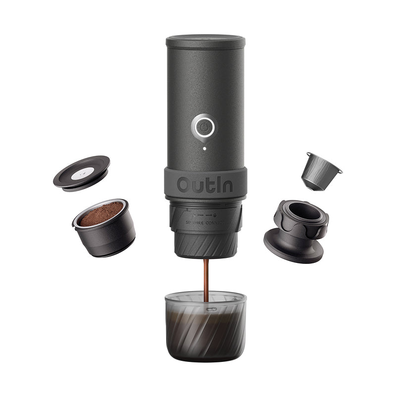 Outin Mino Kapselmaschine – 0,1 l, grau, 6,7 × 19,5 × 6,7 cm