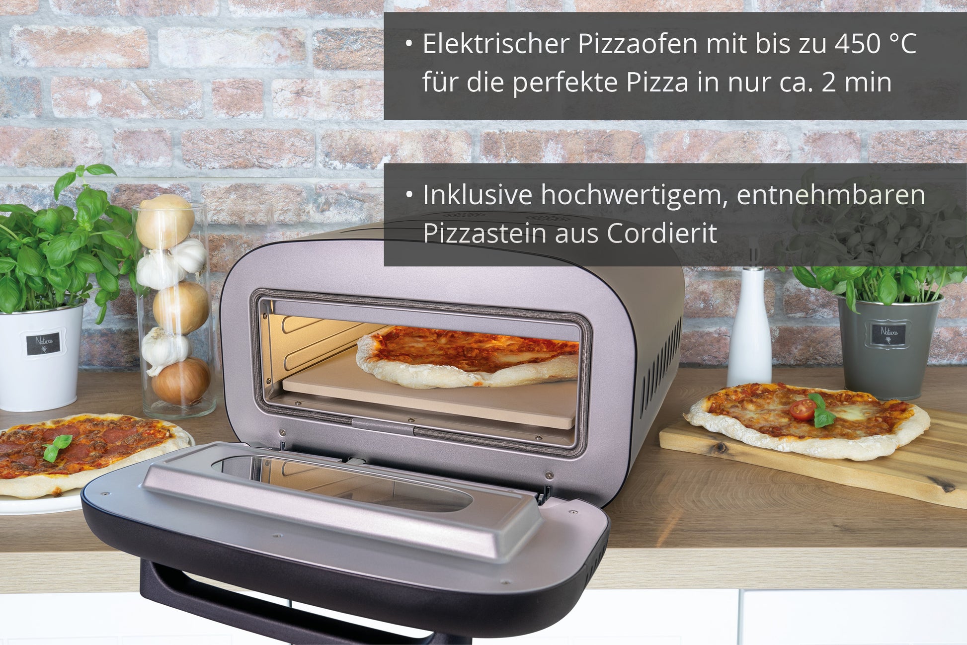Unold Pizzaofen Don Alfredo 68805 – 1 Pizza, Ø 30 cm, 1700 W – schwarz/edelstahl