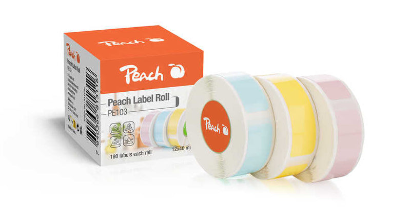 Peach LabelRolls PE101 3 Farben – 1,4 × 4 cm, 180 Stück pro Satz