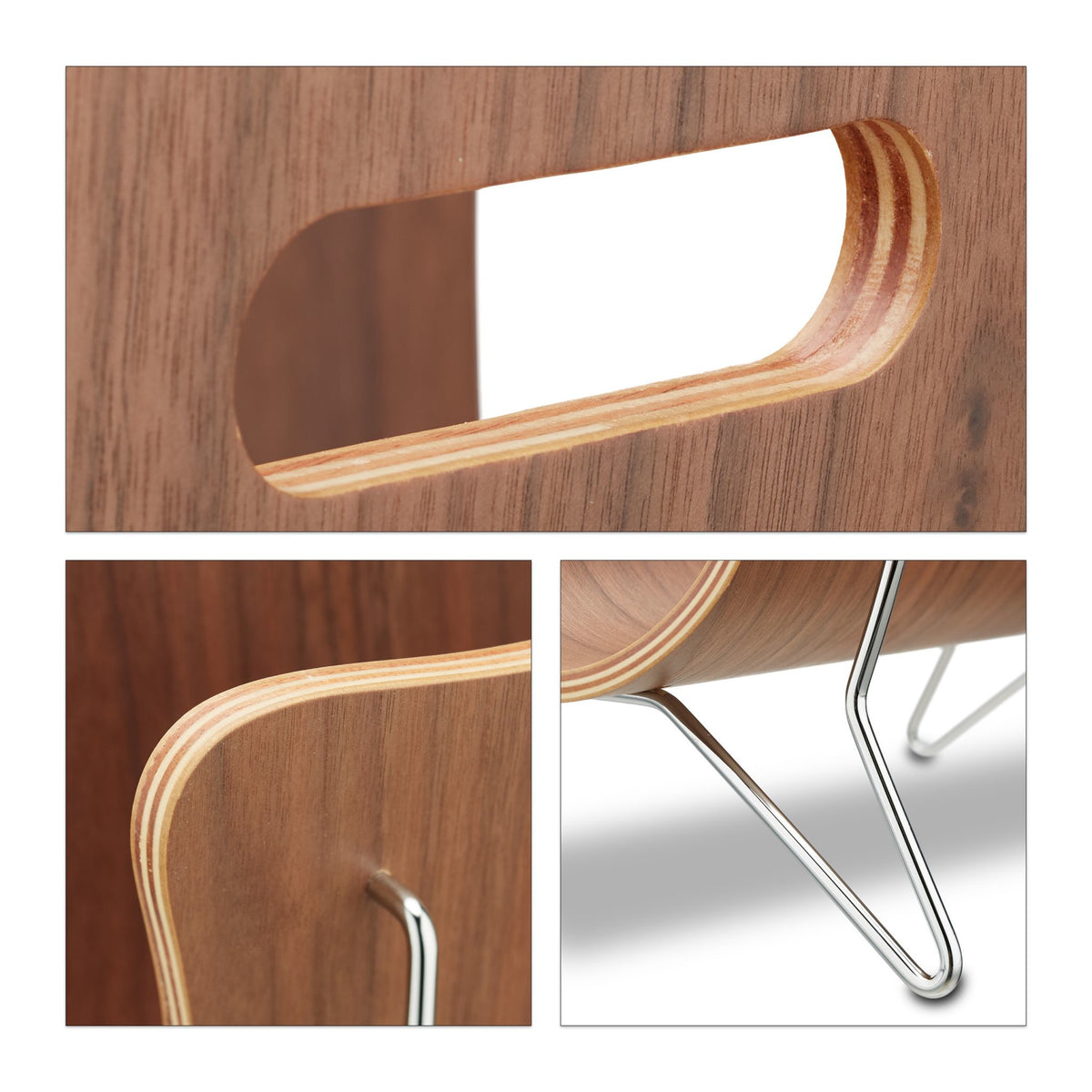 Relaxdays Zeitschriftenständer – Metall/Holz – Braun/Silber – 370 × 300 × 250 mm