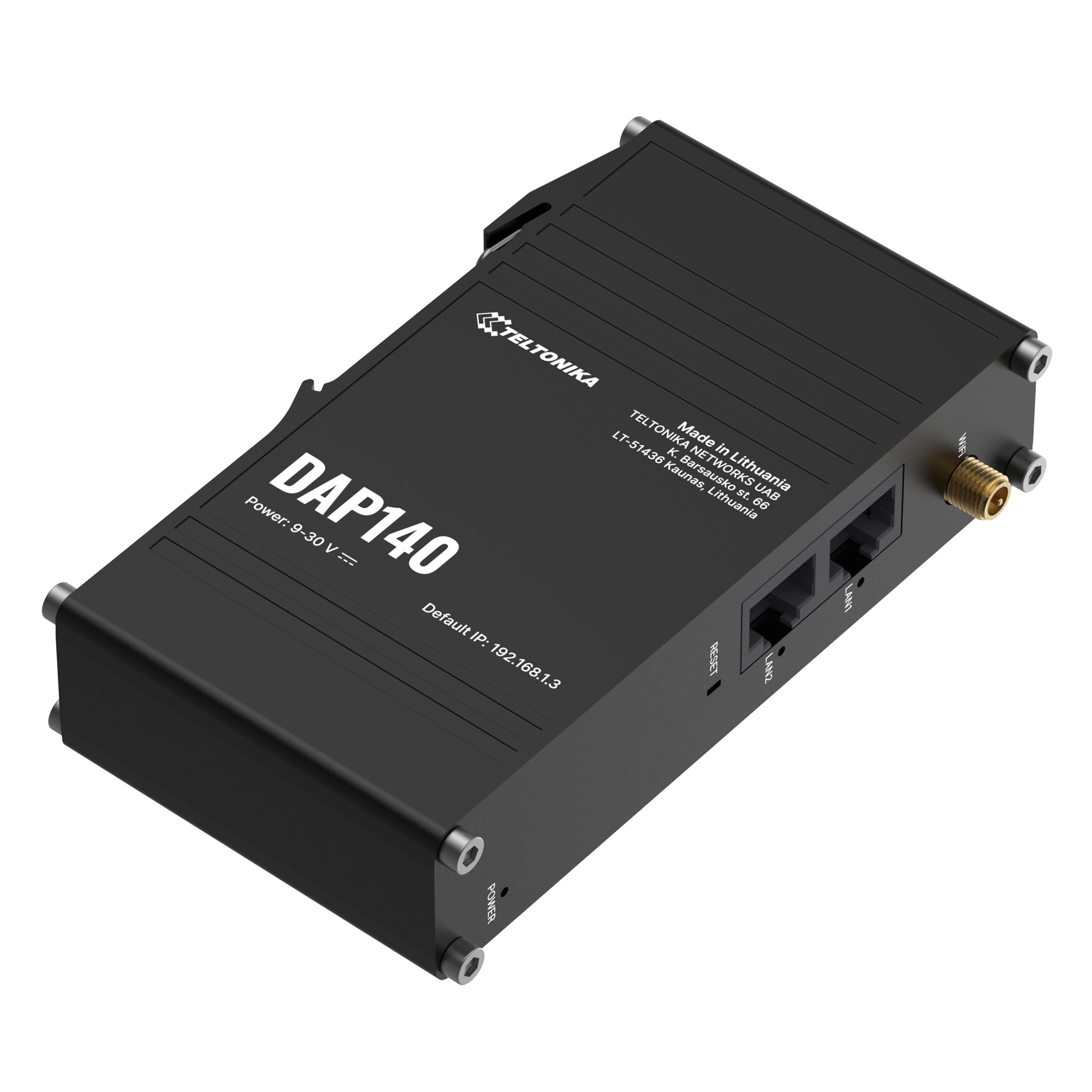 Teltonika DAP140 – Wi‑Fi 4 Access Point, 2,4 GHz, 300 Mbit/s, 1GbE, Passive PoE, Wandmontage, IP30, Schwarz
