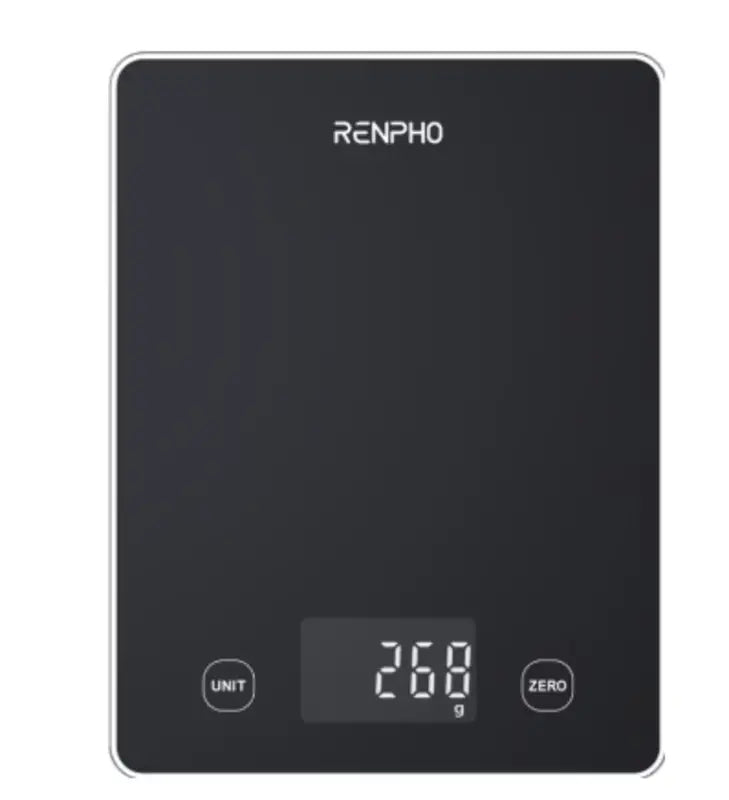Renpho Küchenwaage – Calibra 1L – bis 10 kg, 1 g Teilung, Glas, schwarz