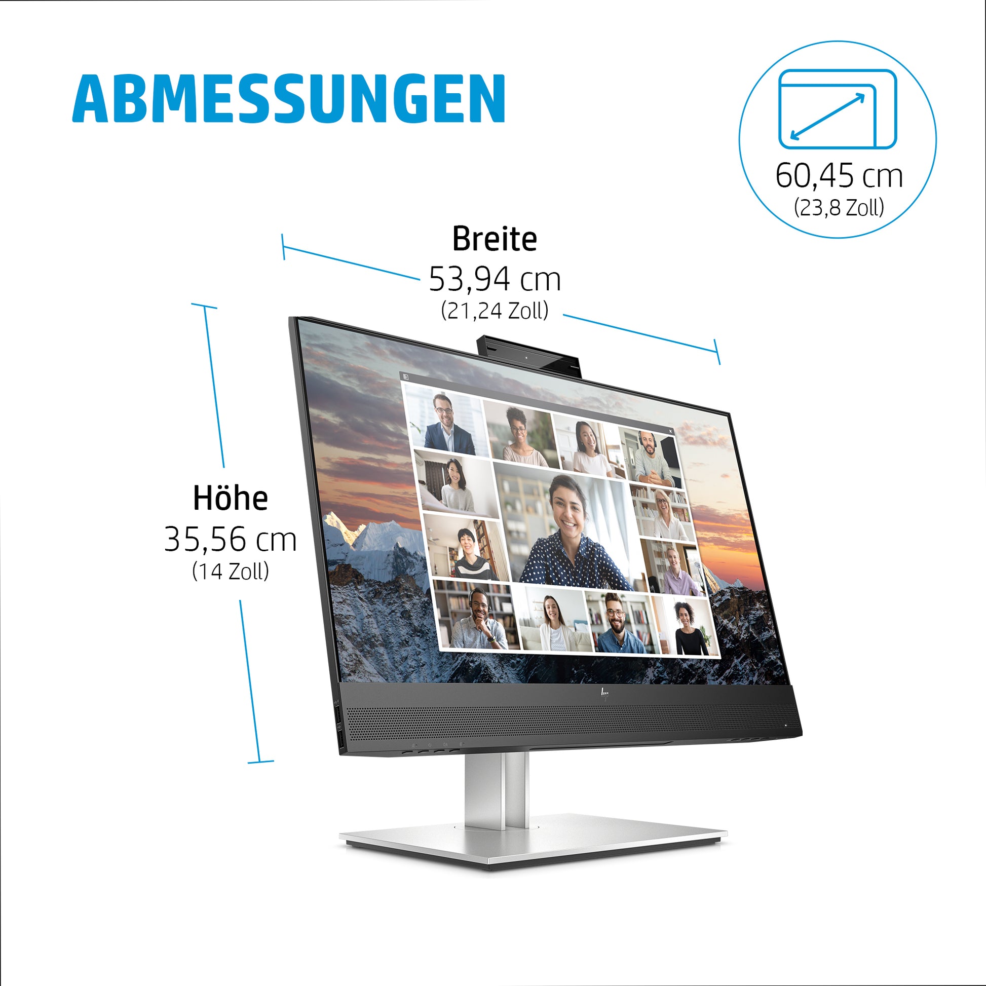 HP E24m G4 – Monitor, 23,8", IPS, 75 Hz, 300 cd/m², Webcam, USB-C, VESA 100 × 100, Schwarz