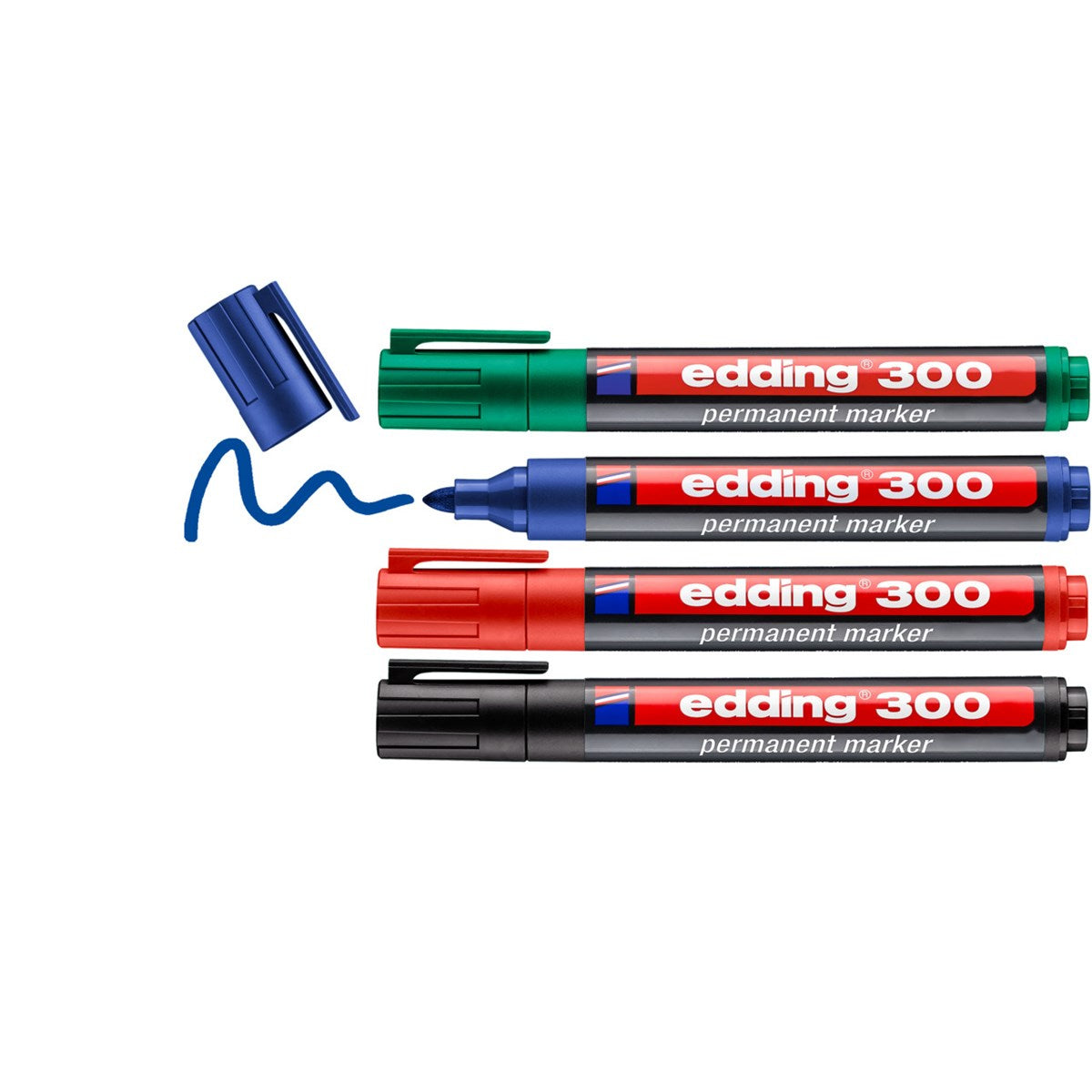 Edding Permanent Marker – rot, blau, grün, schwarz, 4er Set