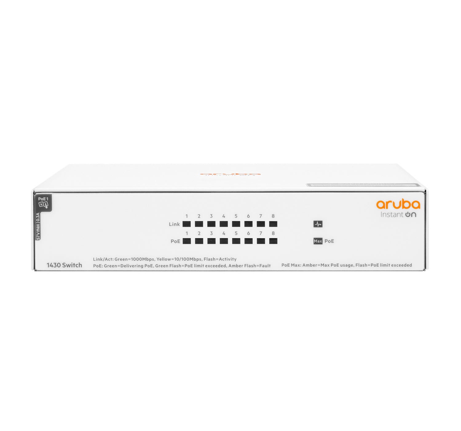 HPE Aruba Networking Instant On 1430 – Unmanaged L2 Switch – 8× 1G, PoE (Klasse 4), PoE-Budget 64 W