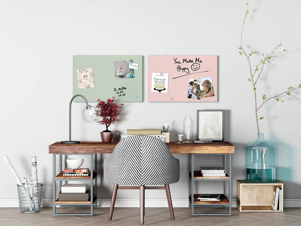 Sigel Whiteboard – 60 × 40 cm, Glas, magnetisch, Wandmontage, inkl. Magnetwürfel, Montagesatz