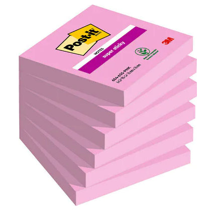 Post-it Super Sticky Haftnotizen – 76×76 mm – powerpink, 6×90 Blatt, PEFC