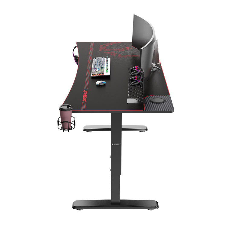 Ultradesk Rollbarer Computertisch, höhenverstellbar, 1'600×700×820 mm, bis 120 kg, Schwarz/Rot