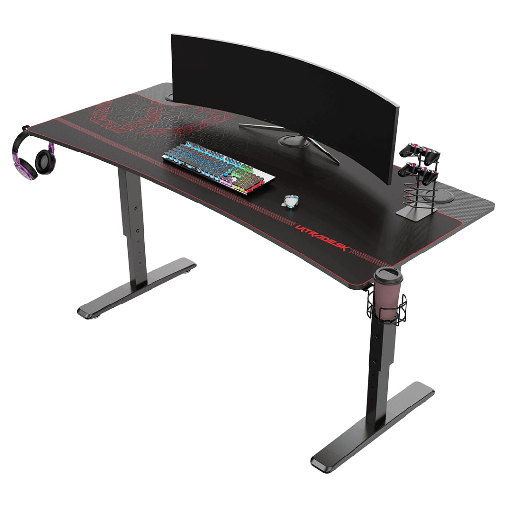 Ultradesk Rollbarer Computertisch, höhenverstellbar, 1'600×700×820 mm, bis 120 kg, Schwarz/Rot
