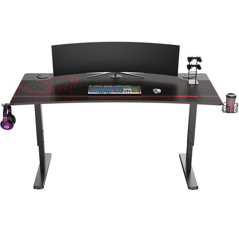 Ultradesk Rollbarer Computertisch, höhenverstellbar, 1'600×700×820 mm, bis 120 kg, Schwarz/Rot