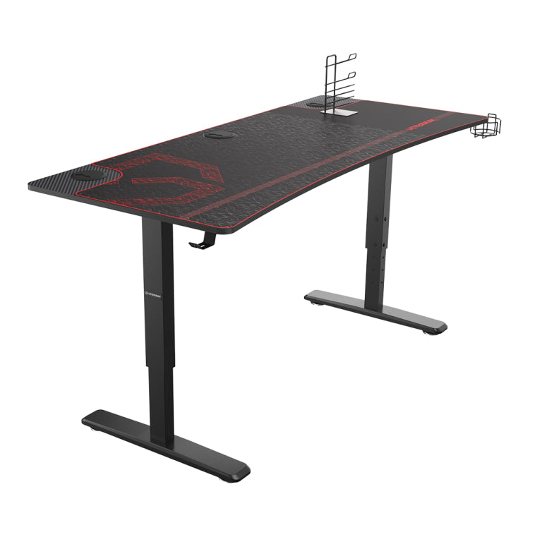 Ultradesk Rollbarer Computertisch, höhenverstellbar, 1'600×700×820 mm, bis 120 kg, Schwarz/Rot