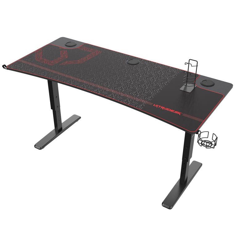 Ultradesk Rollbarer Computertisch, höhenverstellbar, 1'600×700×820 mm, bis 120 kg, Schwarz/Rot