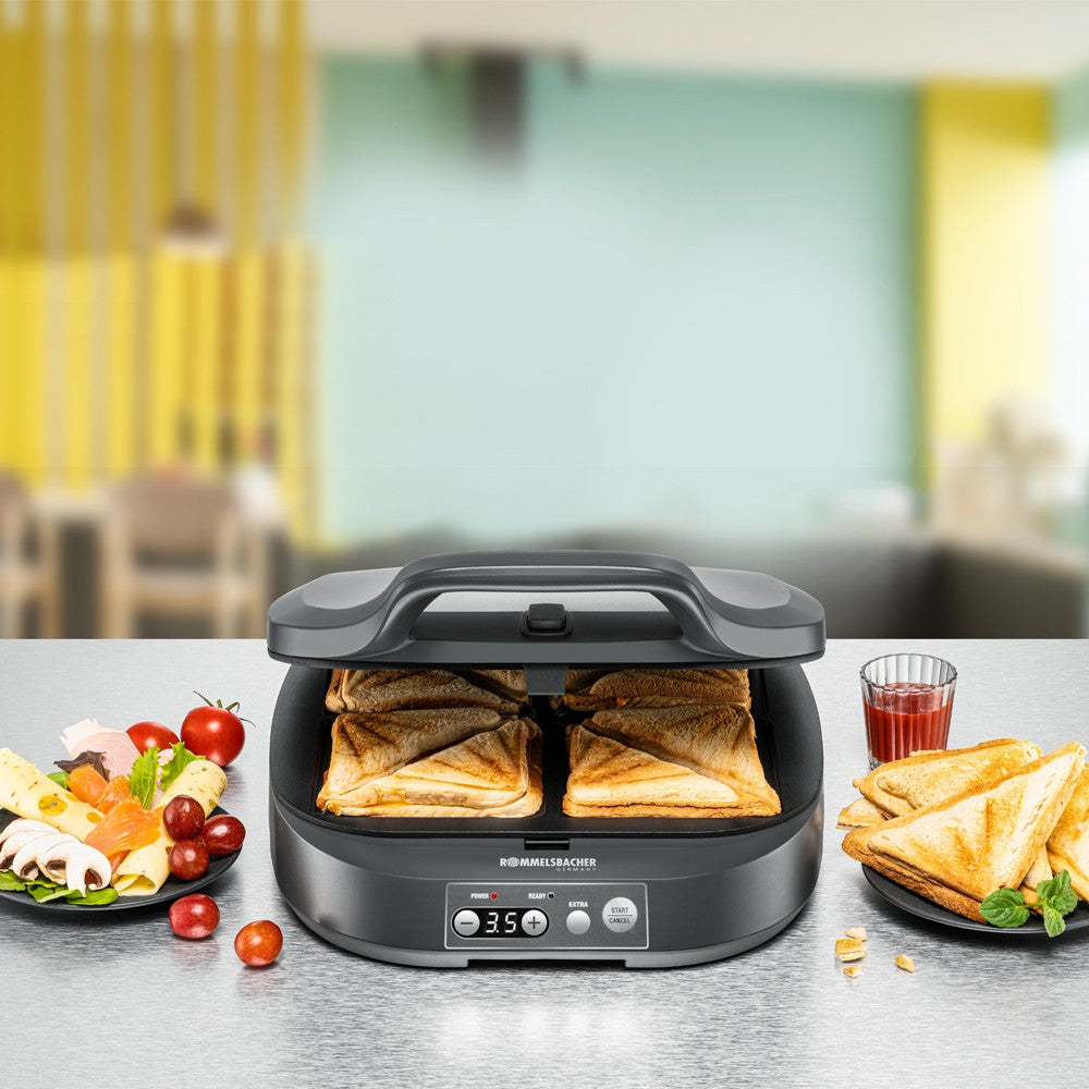Rommelsbacher Sandwichmaker ST 1800 – 4 Sandwiches, 1800 W, Kunststoff – schwarz