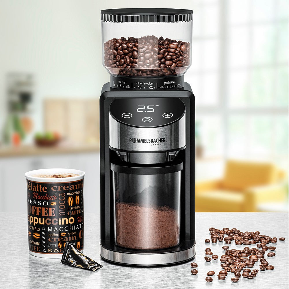 Rommelsbacher Kaffeemühle EKM 400 – 220 g, Kegelmahlwerk, 200 W – Schwarz/Edelstahl