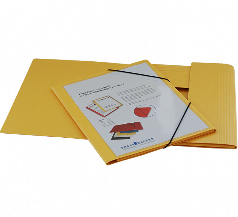 EROLA Gummibandmappe 33299S für A4, mit Fronttasche, Füllhöhe 45 mm – Karton – Gelb