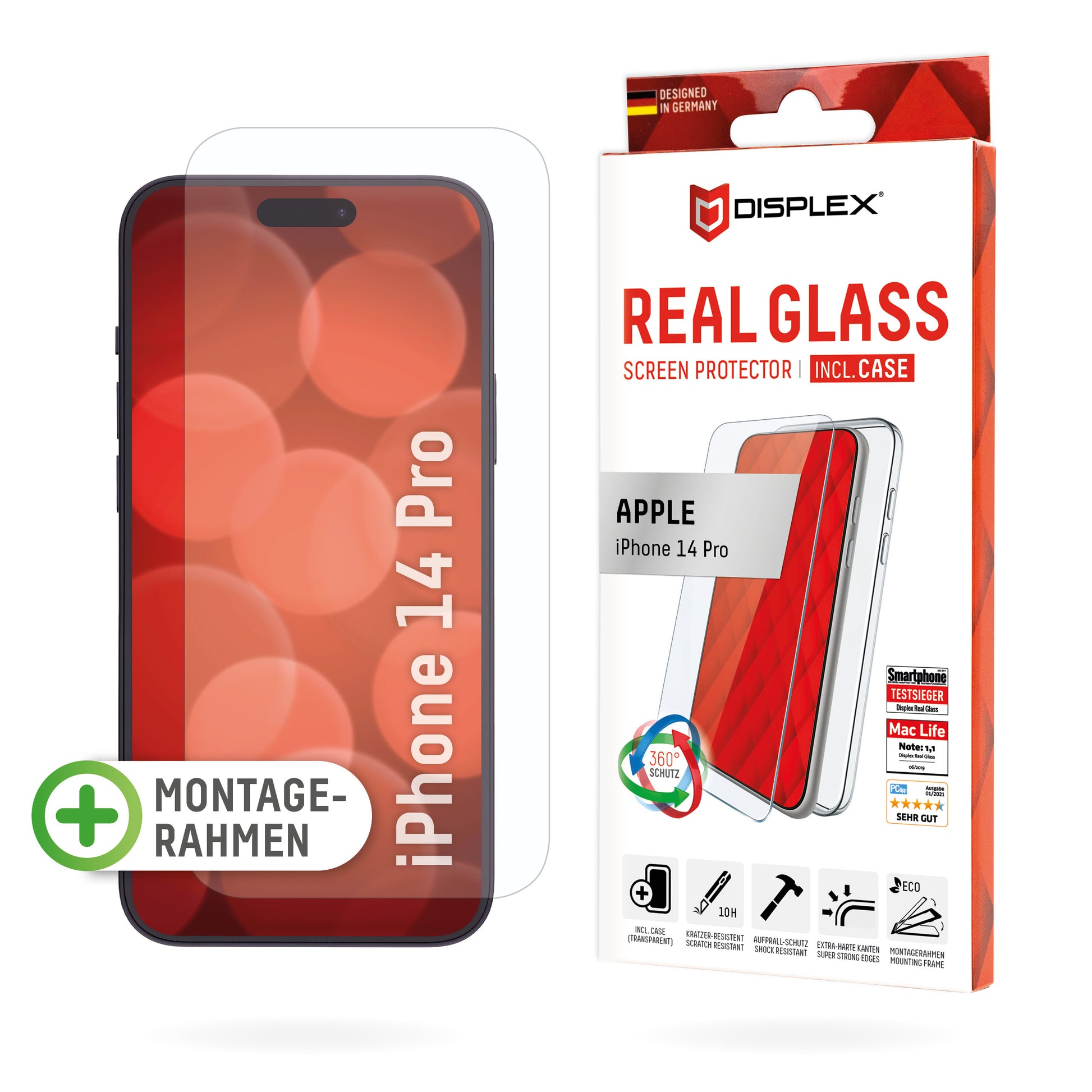 Displex Displayschutz (Panzerglas), 10H – für iPhone 14 Pro – mit Applikator