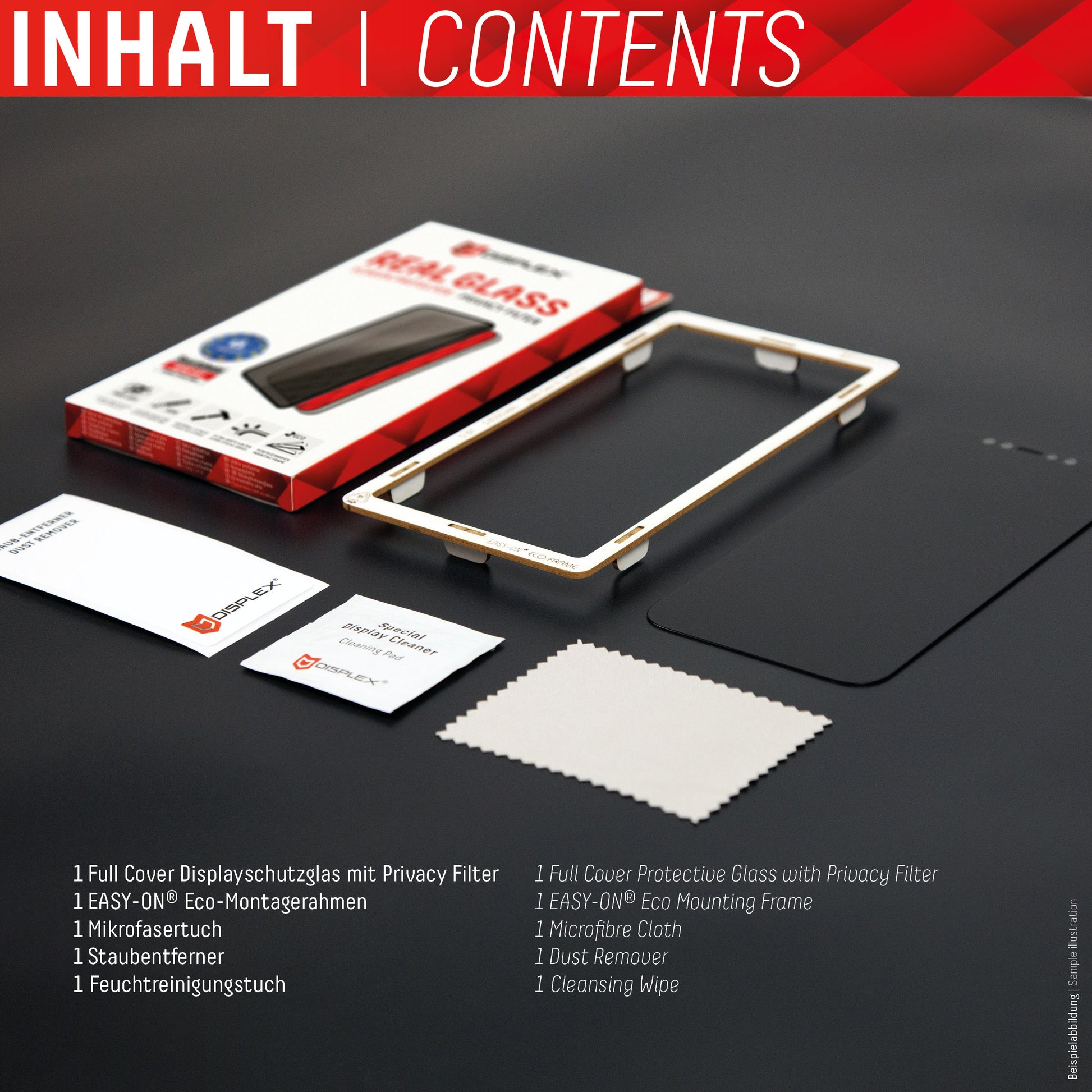 Displex Privacy-Filter (Panzerglas), Full Cover – für iPhone 14 Pro Max – mit Applikator