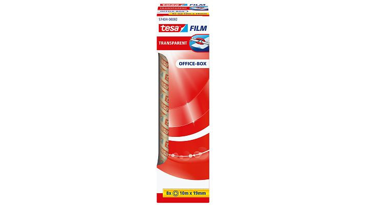 TESA Büro-Klebeband – permanent, klar, Kunststoff, 19 mm × 10 m, Kern Ø 26 mm, 8 Rollen
