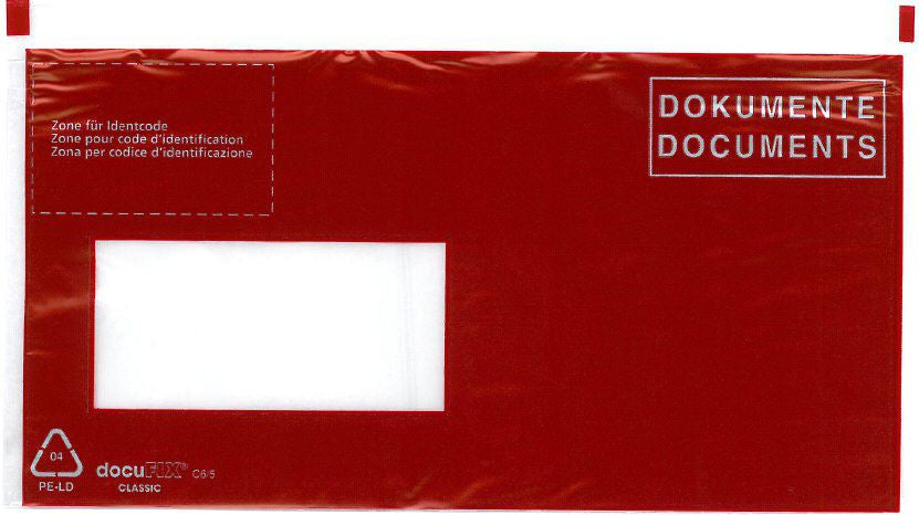 Buroline Dokumententasche – C6/5, 20 mm, mit Fenster links, auslaufsicher, PE, rot – 250 Stk.