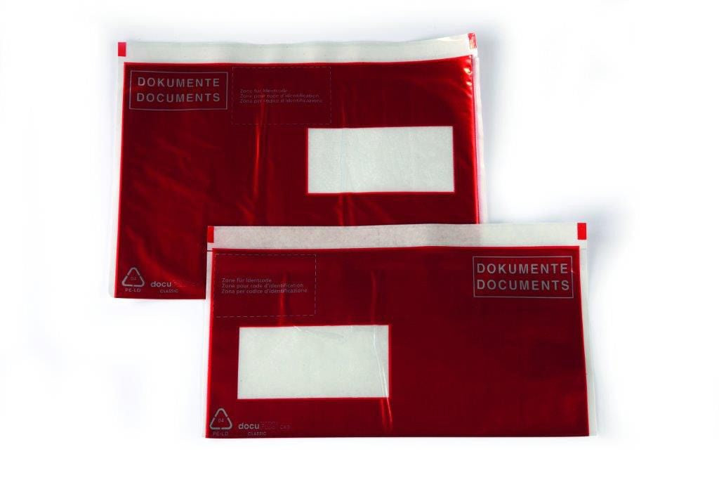 Buroline Dokumententasche – C6/5, 20 mm, mit Fenster links, auslaufsicher, PE, rot – 250 Stk.