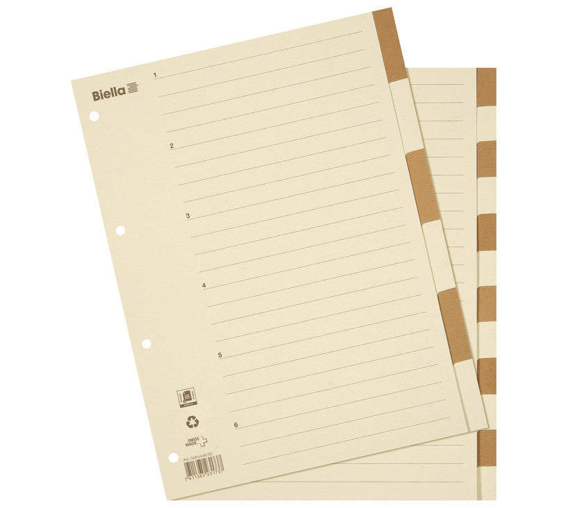 Biella Register – A4, 12-teilig, Karton, farbig, unbedruckt, mit Indexblatt, 4-fach gelocht