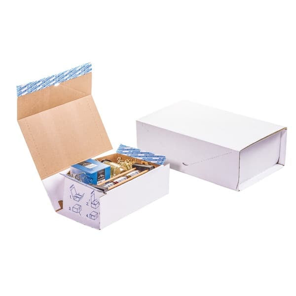 Brieger Versandkarton – Innenmass 229 × 147 × 95 mm – selbstklebend, Aufreissband – weiss, Karton, 25 Stück