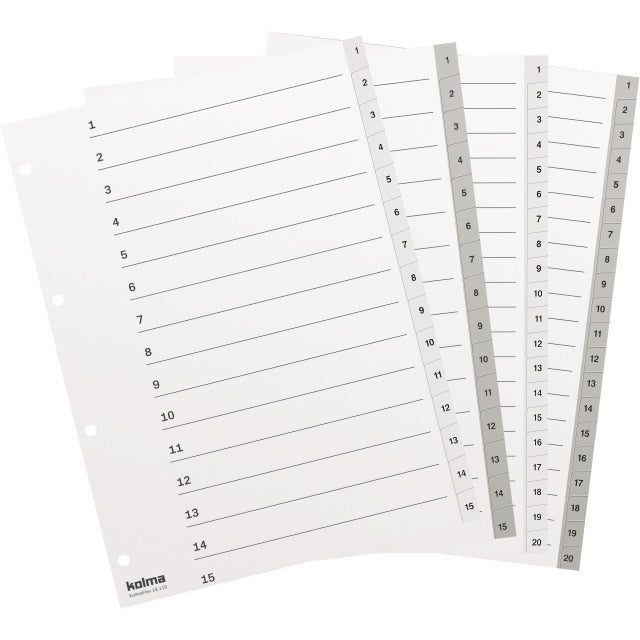 KolmaFlex Register – A4, 20-teilig, PP, weiss, vorgedruckt, 4-fach Lochung, mit Indexblatt