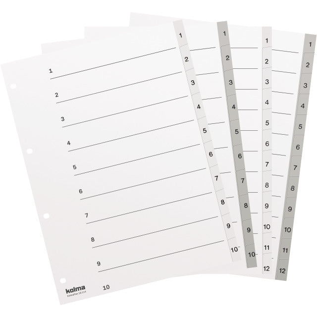 Kolma Register – A4, 12-teilig, PP, weiss, vorgedruckt, mit Indexblatt, 4-fach Lochung