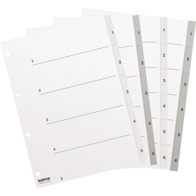 KolmaFlex Register – A4, 5-teilig, PP, weiss, vorgedruckt, mit Indexblatt, 4-fach Lochung