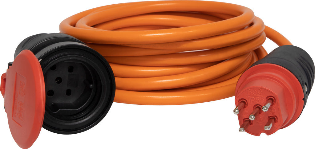 Brennenstuhl Netzkabel, T15 auf T15, montiert, IP55, aussengeeignet, 400 V, 5 m, Orange