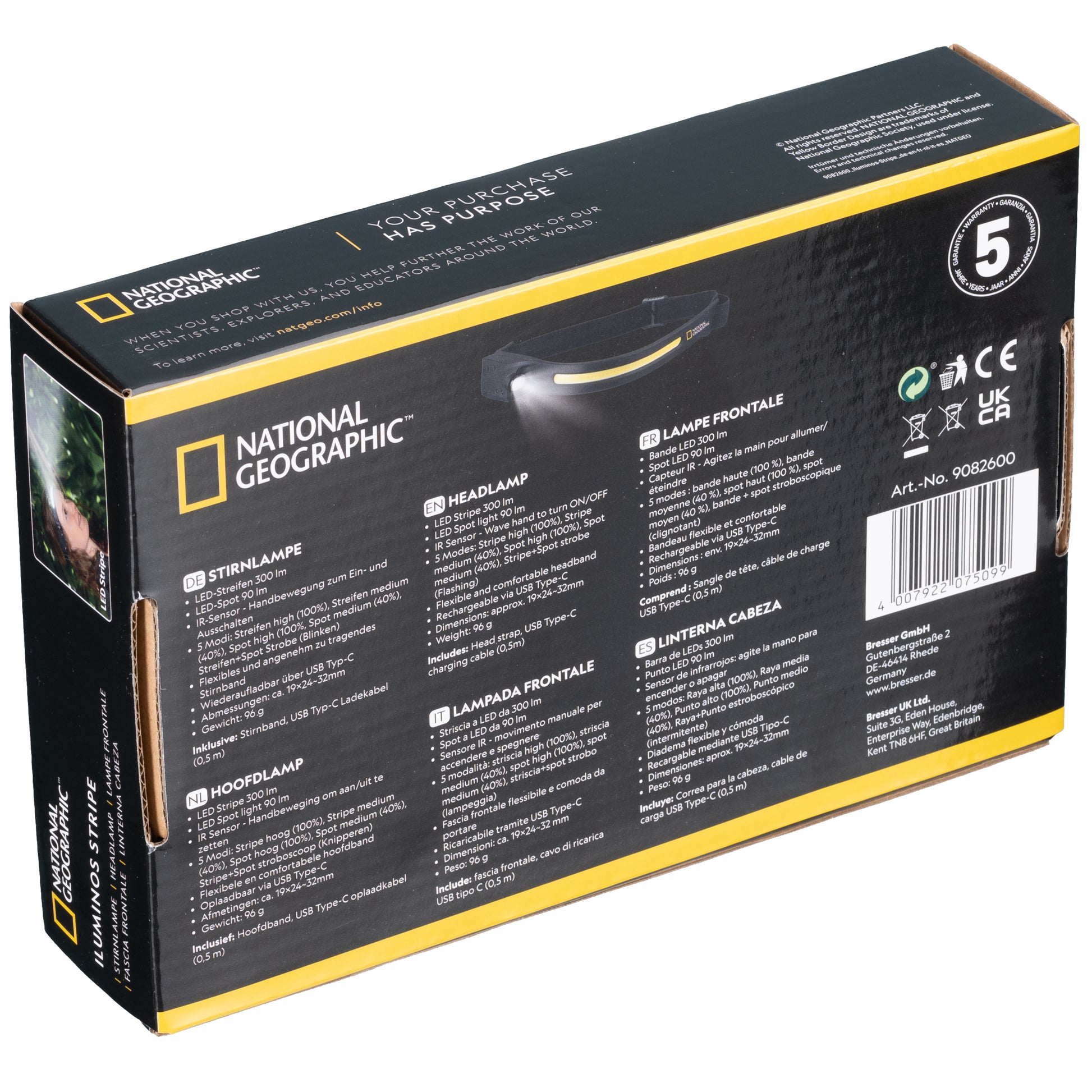 National Geographic Iluminos Stripe Stirnlampe – 300 lm – Schwarz