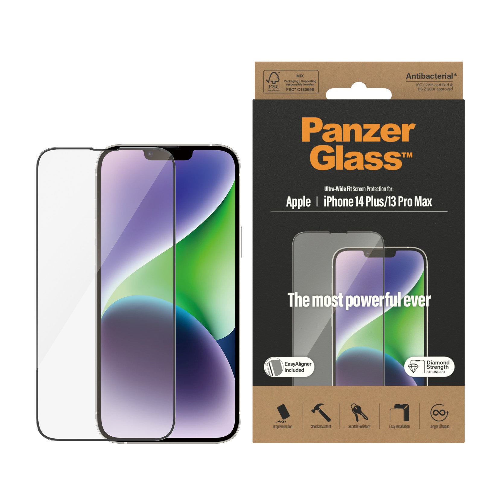 PanzerGlass Displayschutz (Panzerglas), Ultra-Wide Fit – für iPhone 14 Plus/iPhone 13 Pro Max – mit Applikator