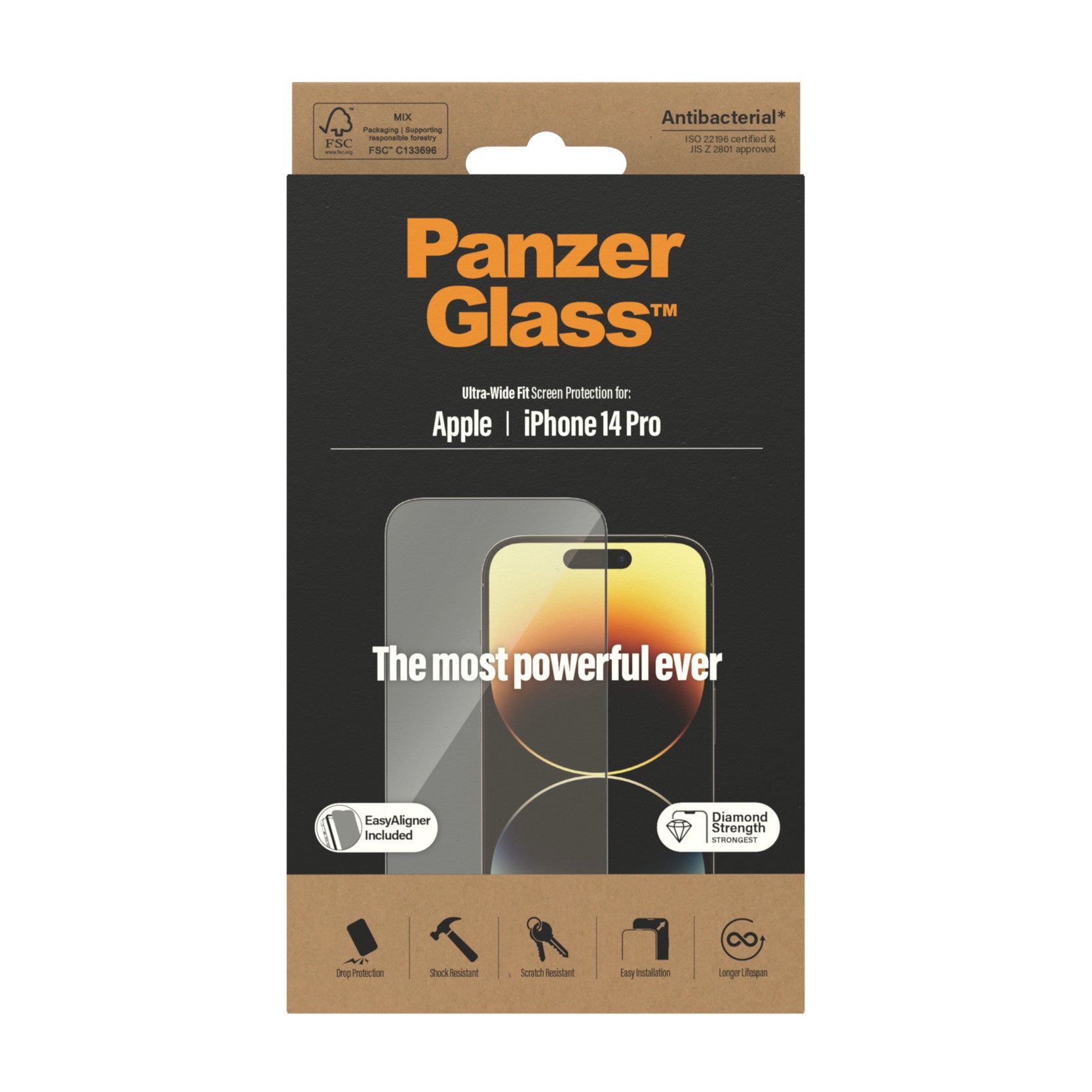 PanzerGlass Displayschutzglas – für Apple iPhone 14 Pro, kratzresistent, anti-Fingerprint, Hartglas