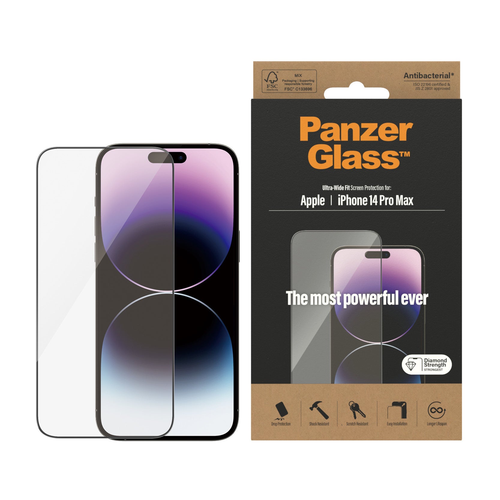 PanzerGlass Displayschutz (Panzerglas), Ultra‑Wide Fit – für iPhone 14 Pro Max