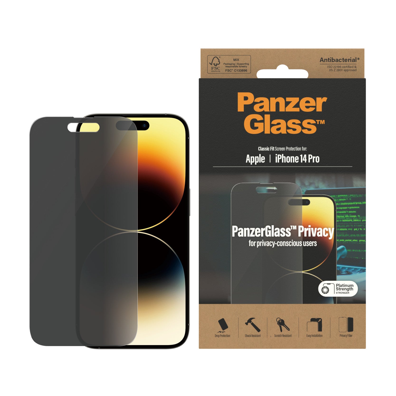 PanzerGlass Privacy-Filter (Panzerglas), Case Friendly – für iPhone 14 Pro