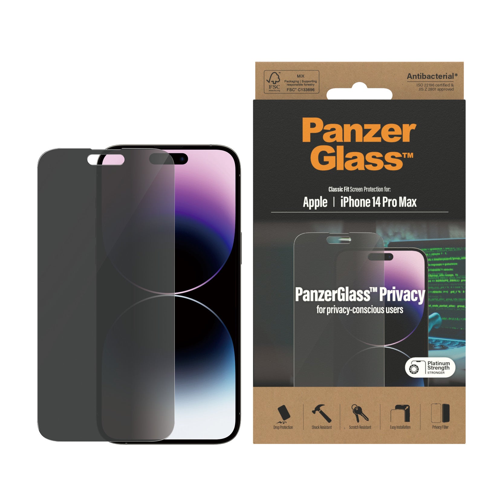 PanzerGlass Privacy-Filter (Panzerglas), Case Friendly – für iPhone 14 Pro Max