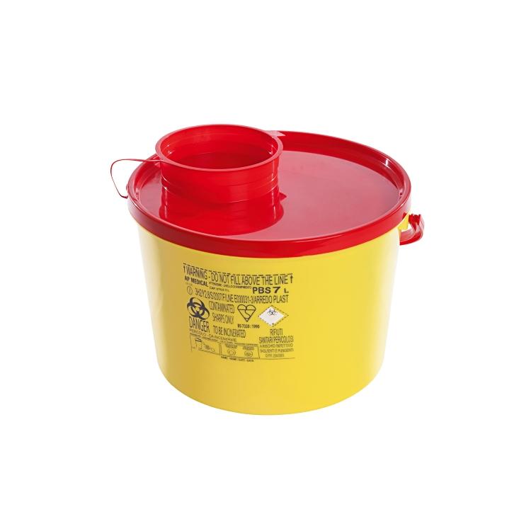 Recyclingbox PBS – 0,8 l – Kunststoff, rund – gelb/rot – mit Deckel