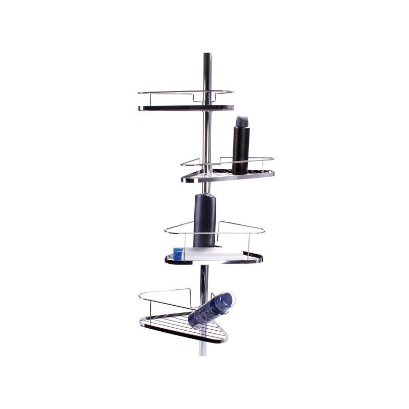 MSV Duschregal Teleskopstange – 35,5×25×145–250 cm, Metall, Silber