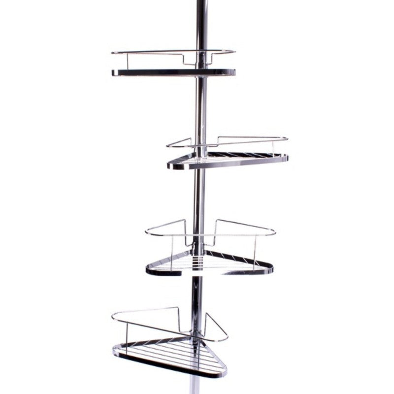 MSV Duschregal Teleskopstange – 35,5×25×145–250 cm, Metall, Silber