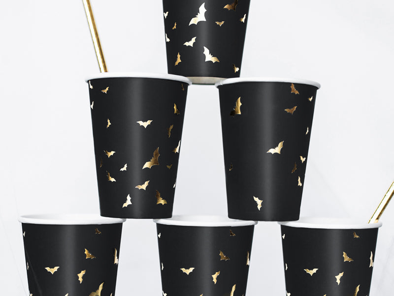PartyDeco Papierbecher, 2,2 dl – schwarz/gold – 6 Stk.