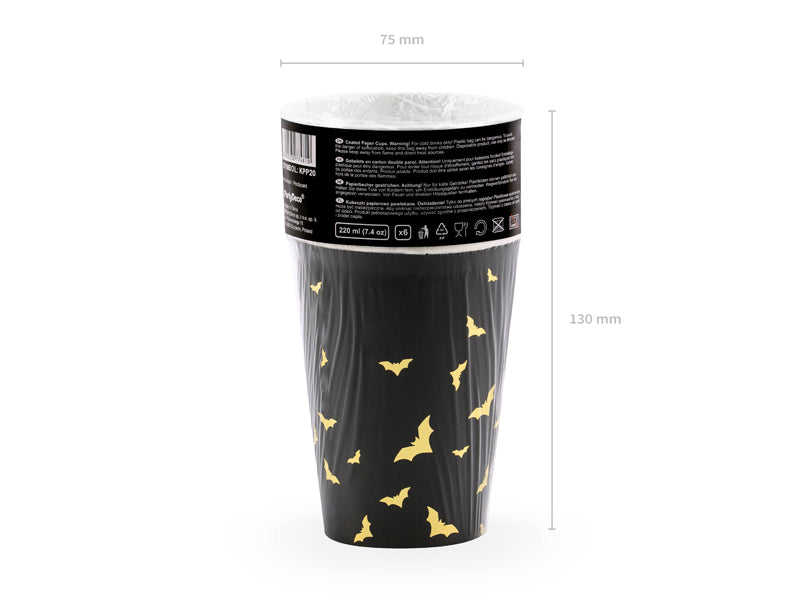 PartyDeco Papierbecher, 2,2 dl – schwarz/gold – 6 Stk.