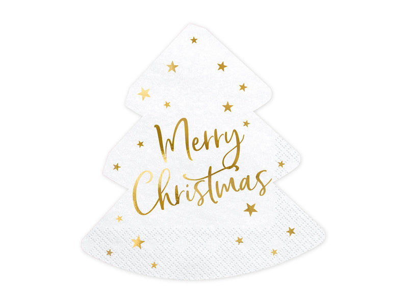 PartyDeco Servietten Weihnachtsbaum – gold/weiss – 16 × 16,5 cm – 20 Stück