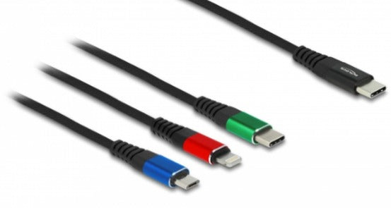 DeLOCK Multi-Kabel – 3-in-1 USB-A auf USB-C/Lightning 0,3 m – für iPhone/Android