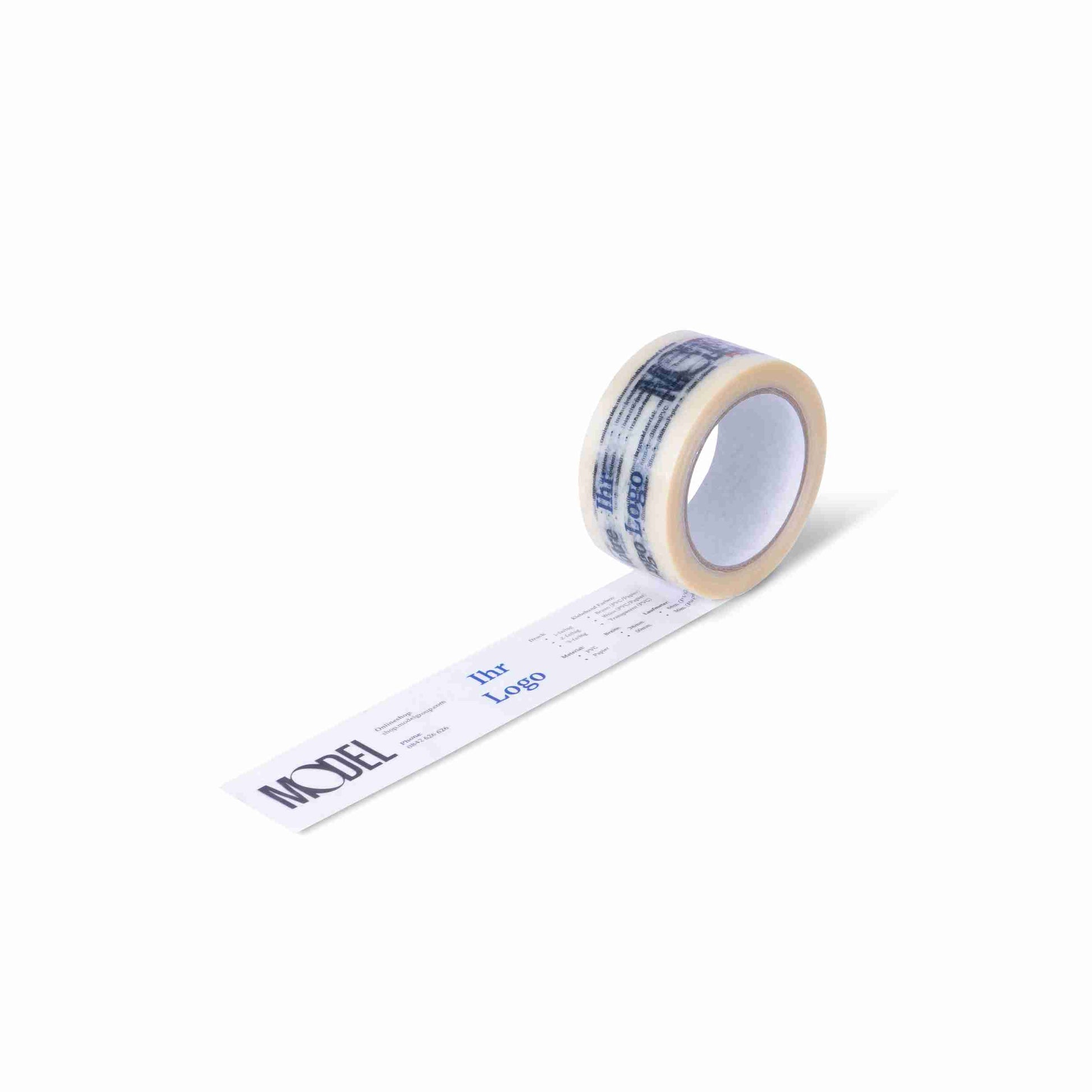Verpackungsklebeband, PVC, transparent, bedruckt (2‑farbig) – 38 mm × 66 m – 1 Stk., ab 96 Stk.