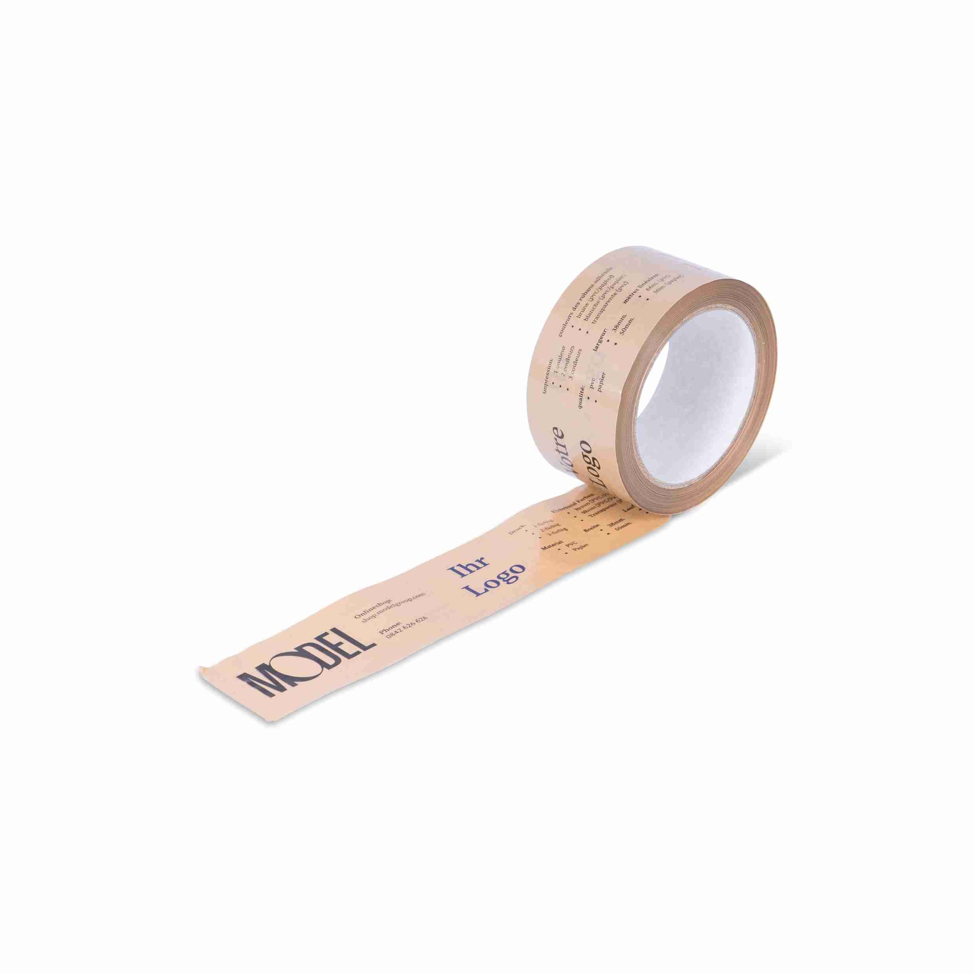 Model – Verpackungsklebeband, PVC, braun, 3-farbig bedruckt – 38 mm × 66 m – 1 Palette (2'376 Stk.)