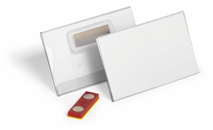 Durable Namensschild – 90 × 54 mm, Hartfolie, transparent, verdrehsicher, Doppelmagnet – 25 Stk